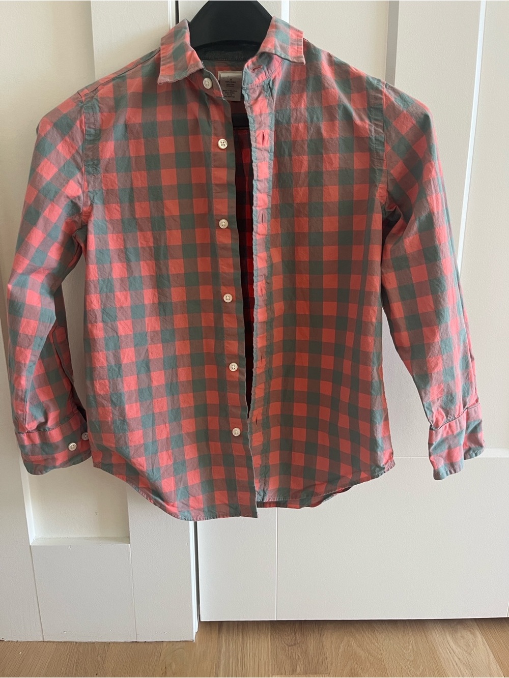 J. Crew Kids Coral and Gray Plaid Button-Down Shirt